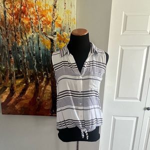 White and Gray Striped Button Down Tank